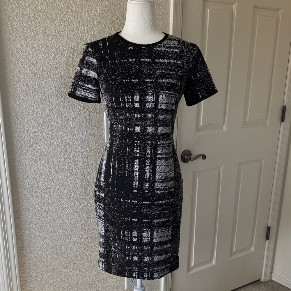 DKNY Black and Gray Textured Mini Dress